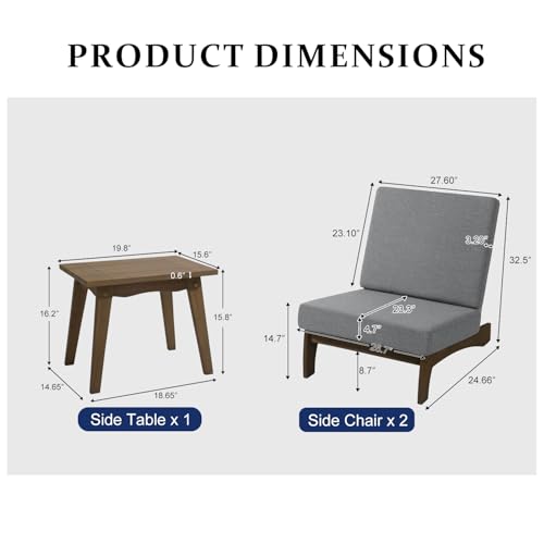 Image of Pia Ricoo 3 Piece Patio Bistro Set with Patio Chairs and Table, Heavy Duty Wood Patio Furniture Set, All-Weather Outdoor Chairs for Balcony, Deck, Poolside, Porch - Gray