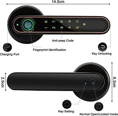 Fingerprint Door Lock, Biometric Door Knob, Keyless Entry Door Handle With Fingerprint, Keypad Lock Smart Door Lock For Bedroom, Office, Apartment #TOP2