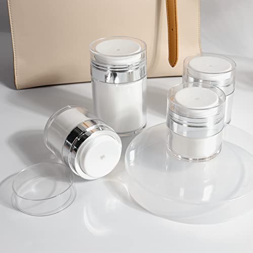 Mluchee 3Pack 30ml Airless Pump Jar - 1.0 Oz Pumps Moisturizer Jar Vacuum Empty Subpackage Bottles, Pump Dispenser Refillable Travel Size Empty Container