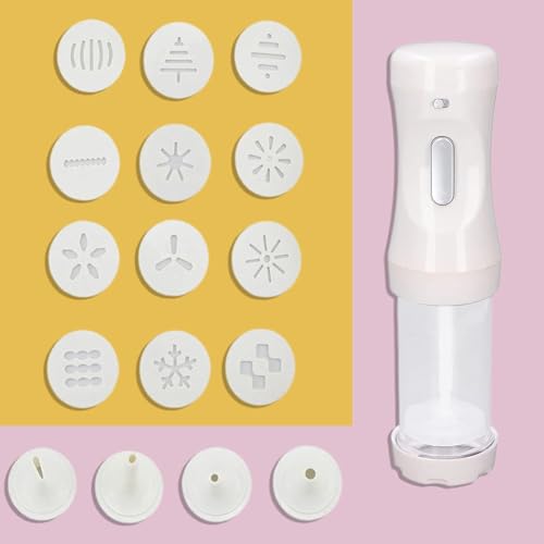Elektrisches Keks-Druckpistolen-Set – 12 Scheiben und 4 Düsen für selbstgemachte Backen, Cupcakes, Donuts, Keksmacher und Kuchenglasur-Dekoration
