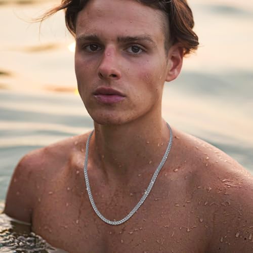 Italian Solid 14k Gold/Silver Chain Necklace for Men, 4mm 5mm Cuban Link Chain Necklace for Men, Sturdy & Comfortable & Shiny 16/18/20/22/24/26 Inchs2