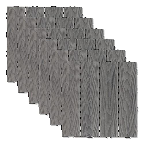 ECOOPTS 20"x20"x6" Deck Tiles Interlocking Patio Flooring Outdoor Wood Deck Tile Interlocking Wood Flooring Patio Pavers, 6 Slat 1 Pack Grey
