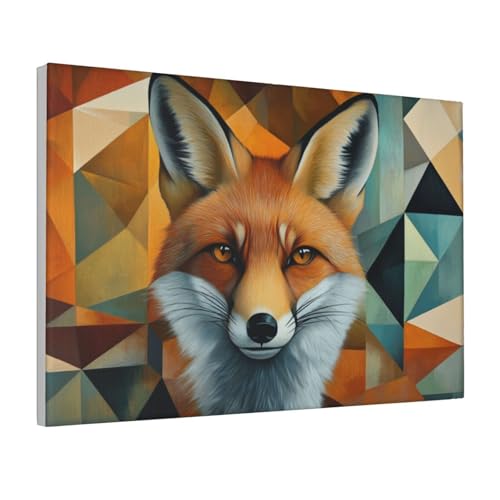 Lienzo de zorro geométrico Woshuwo de 30x45 cm enmarcado para salón