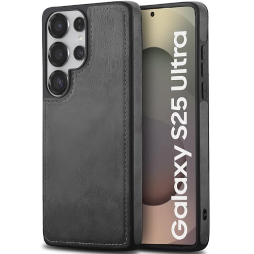 Image of TheGiftKart Genuine Leather Finish Back Cover Case for Samsung Galaxy S25 Ultra 5G | Shockproof Design | Camera & Screen Protection | Stunning Minimalist Design Back Cover Case (Black, Grey)