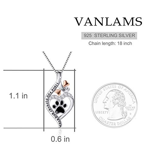 VANLAMS Womens 925 Sterling Silver Bone Love Heart Dog Paw Print Pendant Necklace I Love You Forever and Ever, Gifts for Dog Owner4