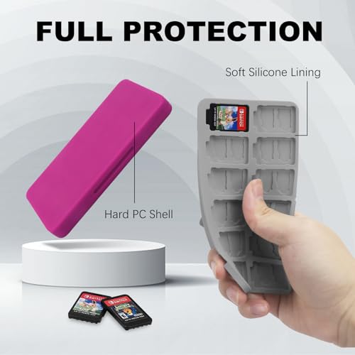 Image of FYY Nintendo Switch Game Case Holder for Switch 2 Cartridge Case with 24 Game Card Slots & 48 Micro SD Card Slots, Hard Shell, Silicone Lining Magenta