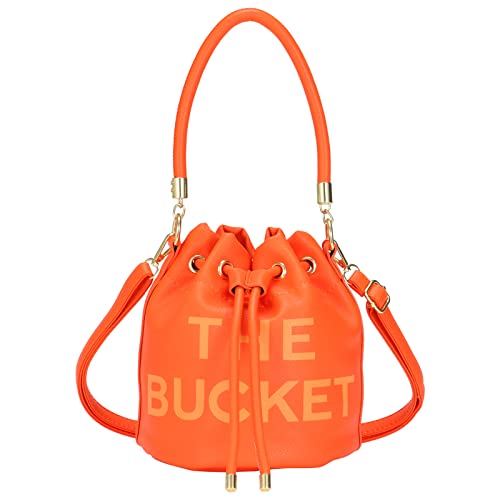 JQAliMOVV Mini bolsas de couro para mulheres com cordão, bolsa tipo balde, bolsas transversais, bolsa Hobo, Laranja, 7.48*7.48*7.48 in