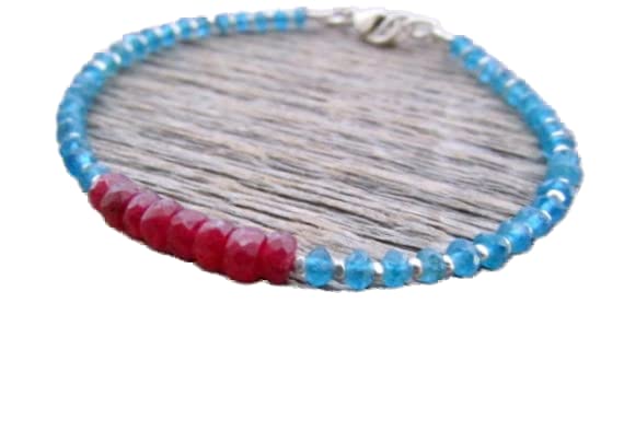 Bracelet rubis et apatite de prestige en argent sterling 925