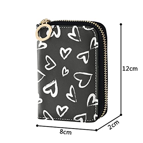 OTVEE Black White Hearts RFID Credit Card Wallet, Microfiber Leather Zipper Card Case Holder for Women4