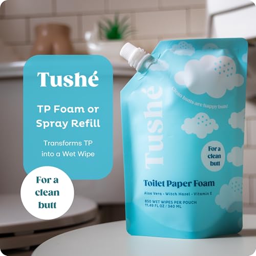 Image of Tushe Toilet Paper Foam Refill for Foam & Spray Bottles - Flushable Wet Wipe Alternative for Sensitive Skin - Unscented, Septic Safe - 340ml (11.49 fl oz)