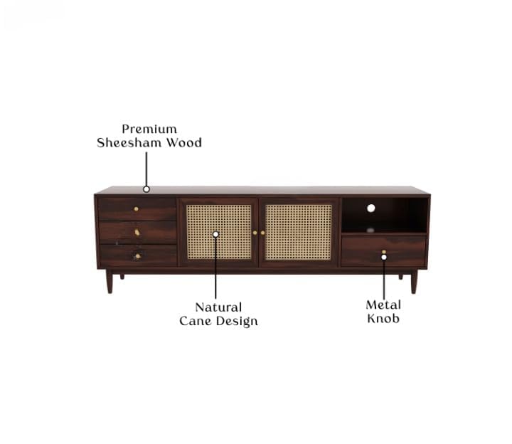 Image of MISAN Modern TV Table | Solid Sheesham Wood Sideboard TV Unit for Living Room, Bedroom, Office Furniture Stand | Wooden Free Standing Entertainment Unit Side Board Table with Storage (F-Hony)