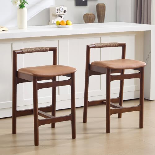 Image of Zesthouse Wood Counter Stools with Woven Paper Cord Accent Back, Set of 4