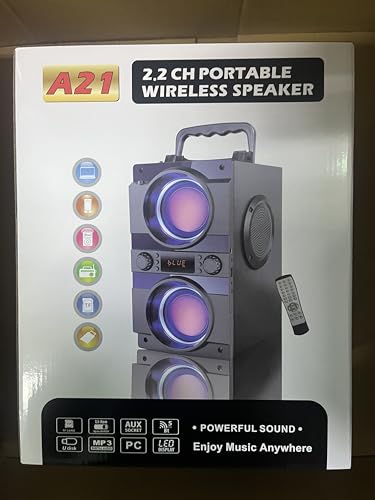 SUPNIU Haut-parleur Bluetooth 60 W (pic 80 W) - Grand avec double woofer Lumières colorées LED Autonomie : 24 heures Portée 30 m Portable sans fil Boîte à musique carte AUX/TF