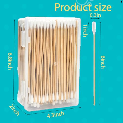 Image of Large Cotton Swabs in Storage Box, 6 Inch Dog Ear Swabs with Bamboo Handle for Dogs - Soft Cotton Tips, Gentle and Lint-Free, Specially Designed for Dog,Large Area Cleaning Solution (200)