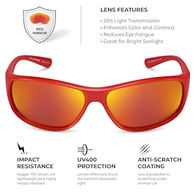 Xagger Polarized Wrap Around Sport Sunglasses for Men Women Running Driving Fishing TR90 Frame