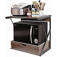 RITERS 2 Tiers Kitchen Countertop Microwave Oven Shelf Rack, Wooden Top Microwave Stand Shelf With Basket, Desktop Kitchen Storage Rack, For Air Fryer, Rice Cooker, Spice