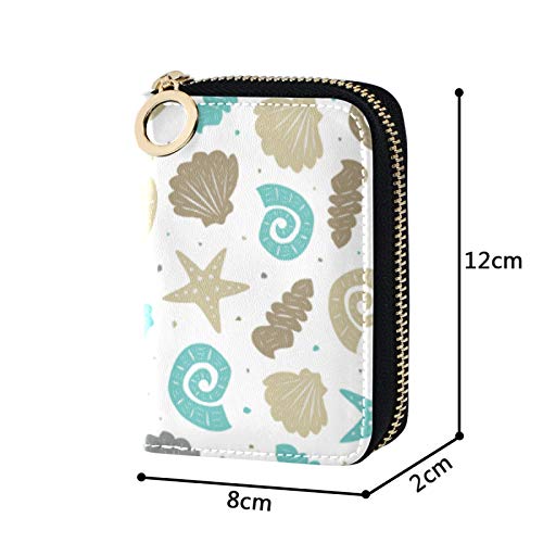 OTVEE Summer Beach Marine Seashell RFID Credit Card Wallet, Microfiber Leather Zipper Card Case Holder for Women4