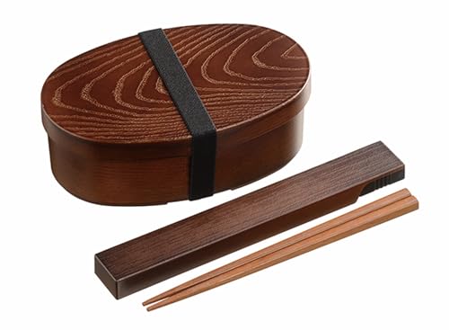 曲げわっぱ風 弁当箱 日本製 1段 電子レンジ対応 バンド・うち蓋・箸付き 樹脂製 和風 (小判型)
