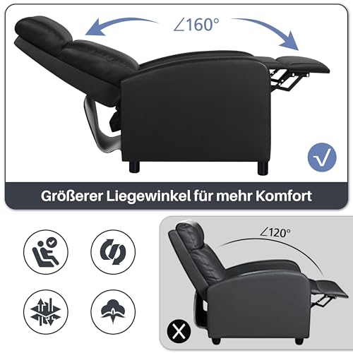 Yaheetech Relaxsessel Fernsehsessel Einzelsofa Ruhesessel mit Verstellbarer Beinablage Liegesessel aus Kunstleder Schwarz