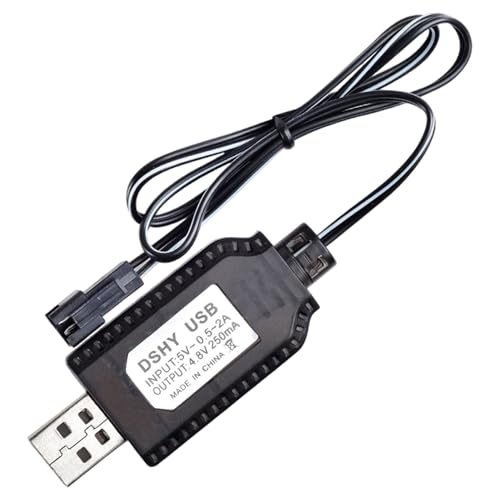 Rwigeboo Caricabatterie RC Caricabatterie per Auto USB 4.8V RC con indicatore Luminoso Cavo di Ricarica Multiuso sostitutivo per Giocattoli telecomandati, Nero