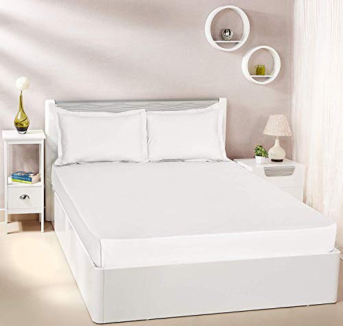 Image of Amazon Brand - Solimo Microfibre Reversible Comforter, Double (Subtle Beige & Walnut Brown, 200 GSM) Solid 144 TC 100% Cotton Double Bedsheet with 2 Pillow Covers, Off-White