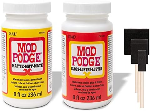 Art Supplies Decoupage Kit | Set 8oz Bottles of Mod Podge Waterbase SealerGlueFinish | 3pk Foam Brush Set, Gloss | Matte