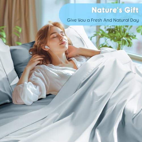 Image of SONORO KATE 1000 Series 100% Egyptian Cotton King Sheet Set,4 Pieces | Soft,Breathable Long Staple,Sateen Weave,Luxury 5-Star Hotel Bed Sheets,16 inch Deep Pocket,Light Blue