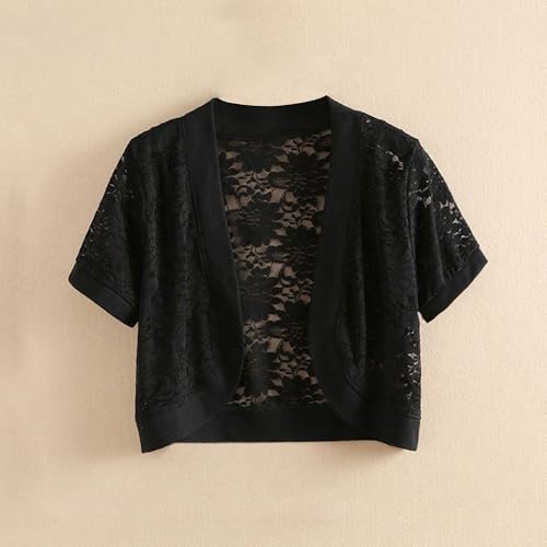 Image of FindThy Women's Cropped Bolero Shrugs Short Sleeve Open Front Floral Lace Hollow Out Cardigan Jacket