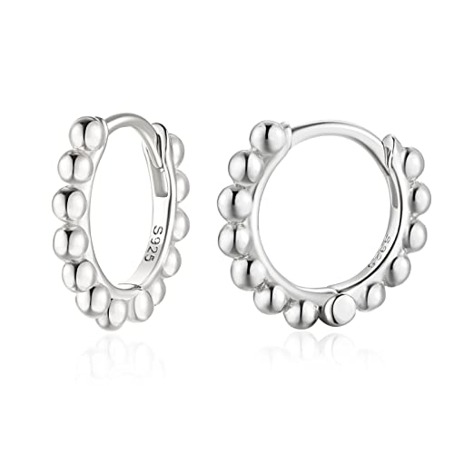 Ball Beaded Huggie Hoop Earrings 925 Sterling Silver Upper Ear Cartilage Helix Small Tiny Mini Sleeper Hoop Earrings