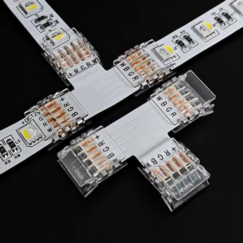 Amefil T-förmiger Stecker für 5-polige 12 mm LED-Streifen, 5 Stück, lötfreie Verbindung, geeignet für 12-24 V RGBW-LED-Streifen