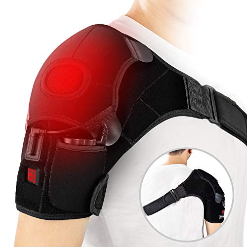 Heated Shoulder Wrap Brace,Portable Electric 3 Heating Setting Wireless Infrared Pad Strap
