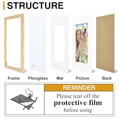 decorUhome 5x7 Picture Frame Set of 10, Display Photos 4x6 with Mat or 5x7 Unmatted for Picture Frames Collage Wall Decor, Natural