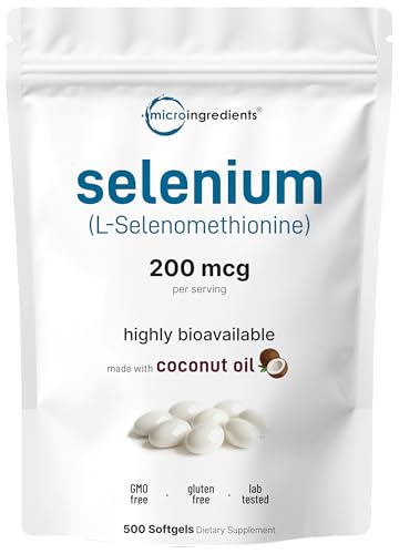Micro Ingredients Selenium Supplements for Women & Men 200mcg, 500 Softgels with...