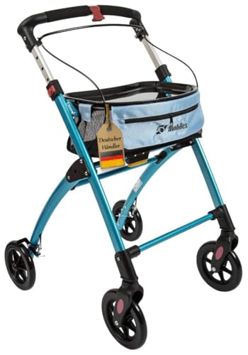 FabaCare Indoor Rollator Jaguar, schmal mit Tablett, Leichtgewicht Wohnungsrollator faltbar, Heimrollator, bis 100 kg, Hellblau