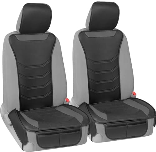 Image of Motor Trend LuxeFit Gray Seat Covers for Cars Trucks Van SUV (2 Pack), Premium Faux Leather, Easy to Install Automotive Seat Covers with Storage Pockets, Fits Most Vehicles