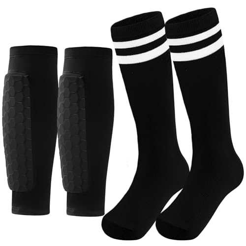 1 Pair Soccer Shin Guards and 1 Pair Long Soccer Socks Set for Kids Youth Lightweight Comfortable Essential Equipment for Football Basketball - Main Image