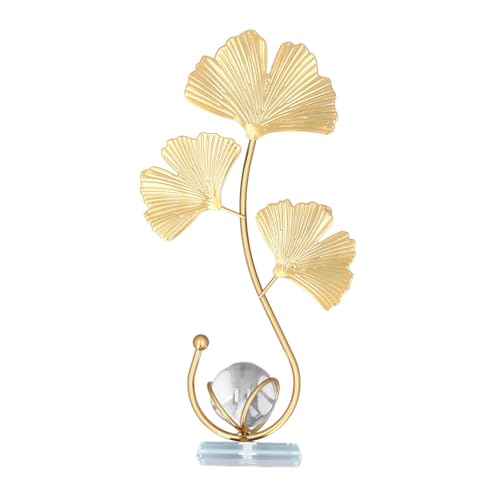 Image of Metal Ginkgo Biloba Ornaments Iron Leaf Crystal Ball Decorative Ornaments Metal Leaf Crystal Ball Ornaments Office, Bedroom, Bookshelf Modern Creative Home Decor Ornaments Statue (Ginkgo Leaf)