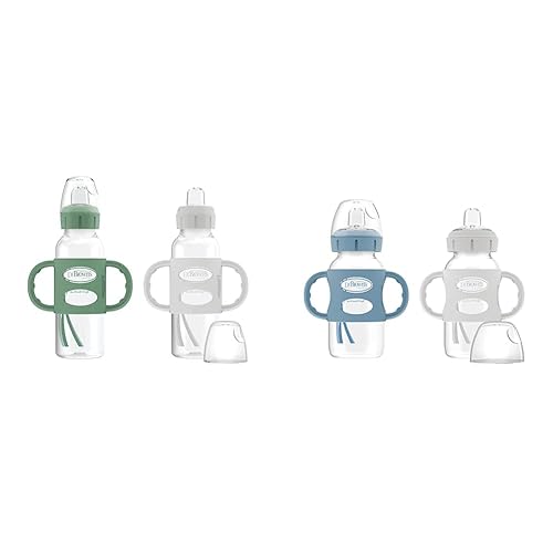 Dr. Brown's Milestones - Botella de boquilla estrecha con asas 100% de silicona, asas de fácil agarre y hitos botella de cuello ancho con asas 100%