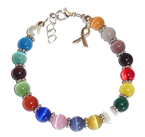 Hidden Hollow Beads Pink Breast and Multi Cancer Awareness Bracelet, Great For Fundraising, 7 ¾ in size, 8mm (Multi Cancer Awareness Bracelet)