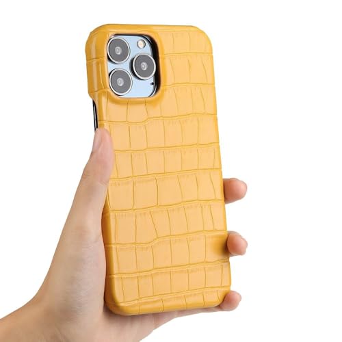 Coque rigide antichoc iPhone 16 15 14 13 12 11 Pro Max cuir crocodile jaune