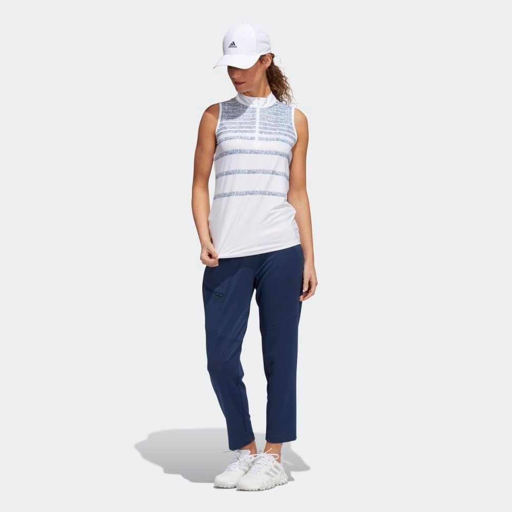 adidas Women's Herringbone Stripe Sleeveless Golf Polo Shirt - Image 7