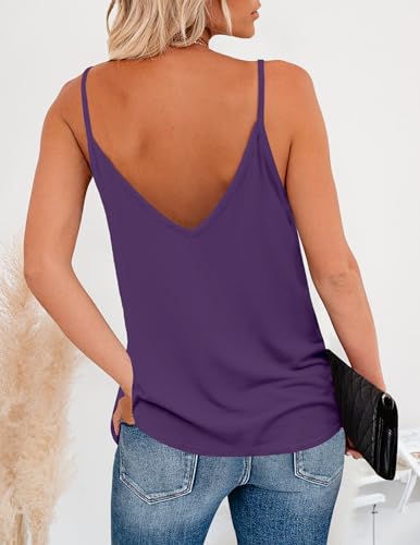 Zeagoo Womens V Neck Camisole Tank Top Strap Sleeveless T Shirt Casual Loose Vest Blouse Purple — view 2