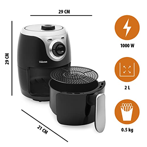 Tristar FR-6980BS Air Fryer, 2 L, 1000 W, Compact Design, Adjustable Thermostat, Timer, Black