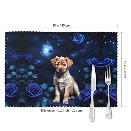 Sets de table chiot et rose bleue rectangulaires pour decoration de table x6 - 6