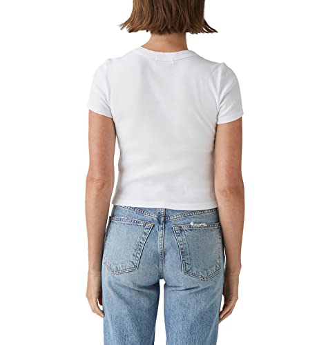 Michael Stars Womens Mimi Cropped Tee Us Large, White, Short Sleeve, Crew Neck #TOP2