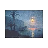 Tableaux célèbres d'Ivan Aivazovsky - 'Le Nice la nuit'. Image d'art de mur de toile pour la décoration de chambre à coucher de salon 20x30cm (7.9x11.9in) sans cadre