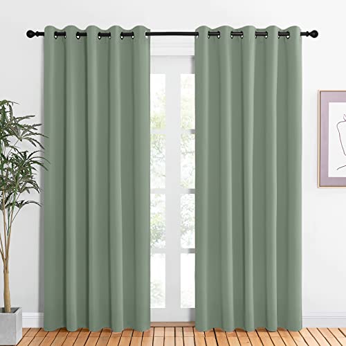 NICETOWN Room Darkening Draperies Window Curtain Panels, Greyish Green, 2 Panels, W60 x L84 -inch, Thermal Insulated Grommet Room Darkening Curtains for Bedroom Greyish Green 60"W x 84"L (Pa
