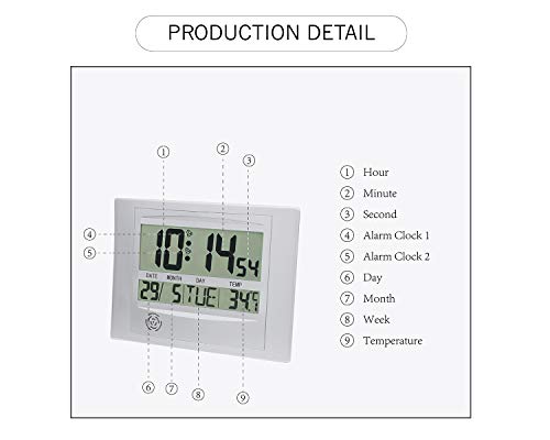 Jimei Large Display Digital Wall Clock Battery Backup Desk Alarm Clock With Calendar Temperature (Silver) #TOP3