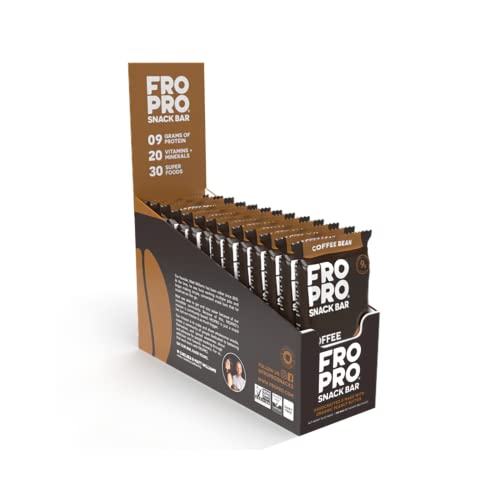 FROPRO Plant Protein Snack Bars - Organic Plant Based Protein Bars, All-Natural, Gluten, Dairy, & Soy Free, High Protein Bars with Low Calories | Coffee, 12 Pack