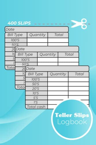 Teller Slips Logbook: are perfect to use when you withdraw cash from your bank. Up to 400 Slips. Cash Denomination Slip , Teller Bank Slips , 102 pages ( 8 slips/page) .